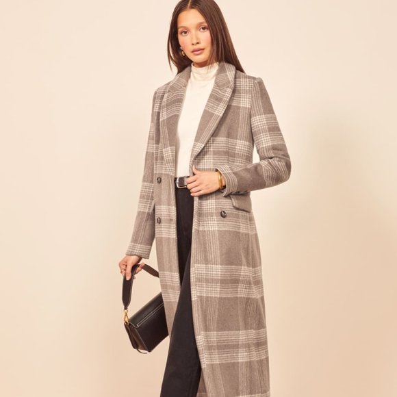 Reformation York Coat in Brown Check - Picture 2 of 6